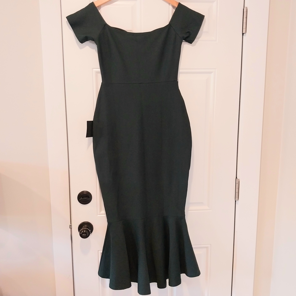 Lulu's Dark Green Off-Shoulder Midi Dress NWT - Picture 4 of 5